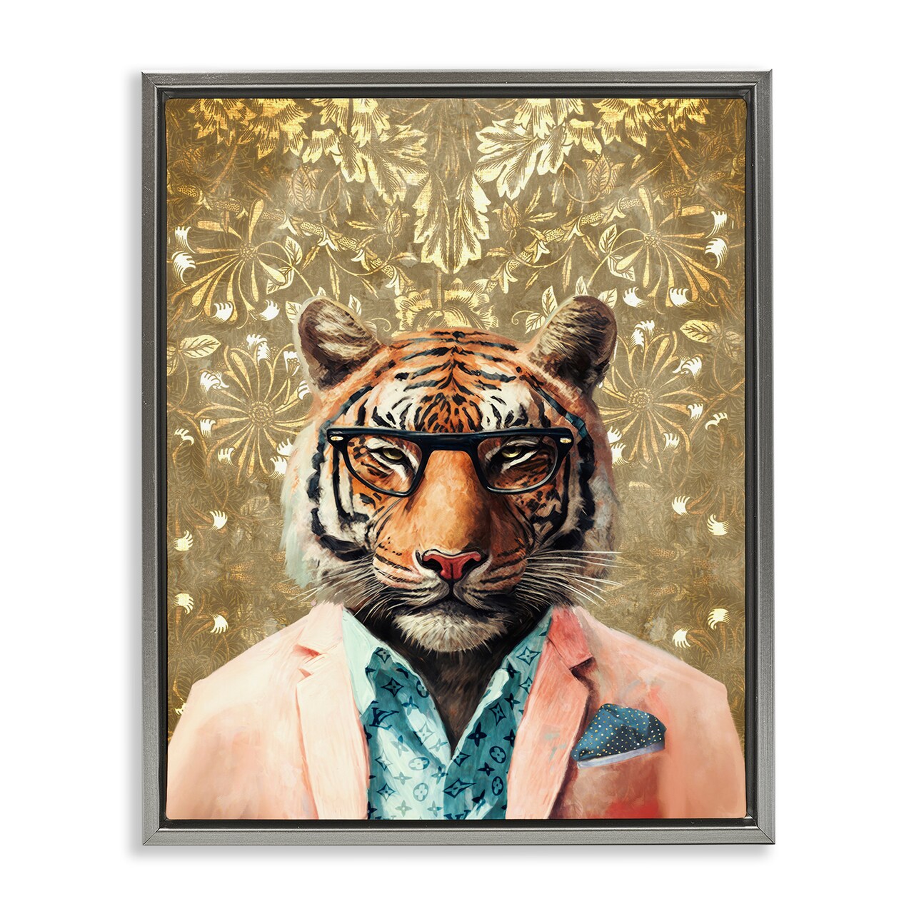 Stupell Industries Stylish Tiger Gold Wall Floater Framed Canvas Wall Art Design by Svetlana Aleynikova